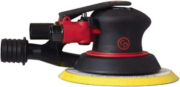 Chicago Pneumatic - 12,000 OPM, 16 CFM Air Consumption, 90 psi Air Pressure, Palm Air Orbital Sander - Round Pad, Hook & Loop Backing, 1/4" Inlet - Caliber Tooling