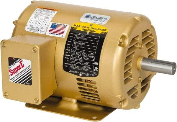 Baldor - 7-1/2 hp, ODP Enclosure, No Thermal Protection, 1,800 RPM, 208-230/460 Volt, 60 Hz, Three Phase Motor - Size 213T Frame, Foot Mount, 1 Speed, Ball Bearings, 9.7 Full Load Amps, F Class Insulation, Reversible - Caliber Tooling