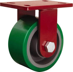 Hamilton - 6" Diam x 3" Wide x 7-1/2" OAH Top Plate Mount Rigid Caster - Polyurethane Mold onto Cast Iron Center, 2,200 Lb Capacity, Tapered Roller Bearing, 5 x 7" Plate - Caliber Tooling