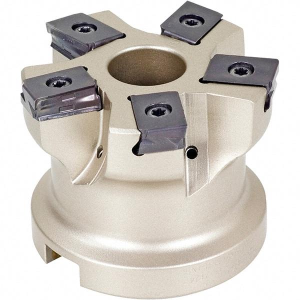 Iscar - 6 Inserts, 3" Cut Diam, 1" Arbor Diam, 0.118" Max Depth of Cut, Indexable Square-Shoulder Face Mill - 0/90° Lead Angle, 2" High, HTP LNHT 1606 Insert Compatibility, Through Coolant, Series TangPlunge - Caliber Tooling