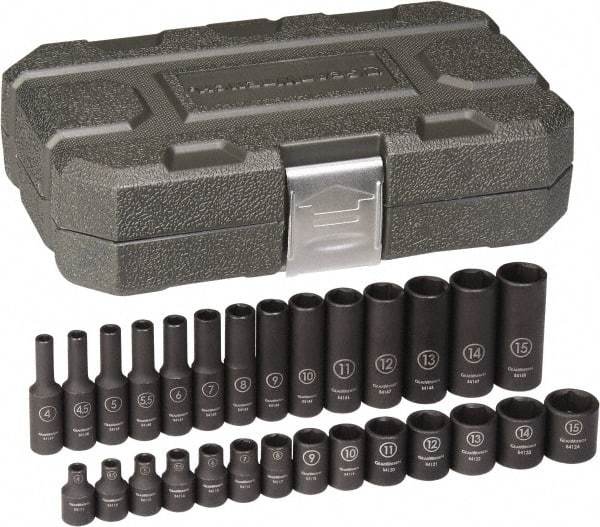 GearWrench - 28 Piece 1/4" Drive Black Finish Deep Well Impact Socket Set - 6 Points, 4mm to 11mm Range, Metric Measurement Standard - Caliber Tooling