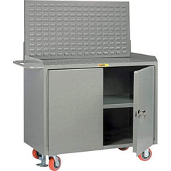 Little Giant - 3,600 Lb Capacity, 3 Shelf, 2 Door Mobile Bench Cabinet with Louvered Panel - 41" Wide x 24" Deep x 43" High, Steel, Gray - Caliber Tooling