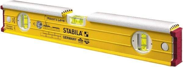 Stabila - 16" Long 3 Vial Spirit Level - Aluminum, Yellow, 2 Plumb & 1 Level Vials - Caliber Tooling