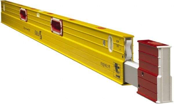 Stabila - Magnetic 84 to 144" Long 3 Vial Expandable Level - Aluminum, Yellow, 2 Plumb & 1 Level Vials - Caliber Tooling