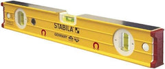 Stabila - Magnetic 16" Long 3 Vial Box Beam Level - Aluminum, Yellow, 2 Plumb & 1 Level Vials - Caliber Tooling