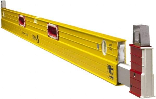 Stabila - 72 to 120" Long 3 Vial Expandable Level - Aluminum, Yellow, 2 Plumb & 1 Level Vials - Caliber Tooling