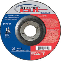 Sait - 6" Wheel Diam, 7/8" Arbor Hole, Type 27 Depressed Center Wheel - Extra Coarse Grade, Zirconia Alumina, S Hardness, 10,200 Max RPM - Caliber Tooling