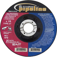 Sait - 7" Wheel Diam, 1/8" Wheel Thickness, 7/8" Arbor Hole, Type 27 Depressed Center Wheel - Extra Coarse Grade, Zirconia Alumina, T Hardness, 8,500 Max RPM - Caliber Tooling