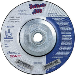 Sait - 5" Wheel Diam, Type 27 Depressed Center Wheel - Extra Coarse Grade, Ceramic, S Hardness, 12,200 Max RPM - Caliber Tooling