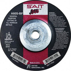 Sait - 60 Grit, 4-1/2" Wheel Diam, Type 27 Depressed Center Wheel - Extra Coarse Grade, Aluminum Oxide, S Hardness, 13,300 Max RPM - Caliber Tooling