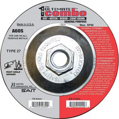 Sait - 60 Grit, 4-1/2" Wheel Diam, Type 27 Depressed Center Wheel - Extra Coarse Grade, Aluminum Oxide, S Hardness, 13,300 Max RPM - Caliber Tooling