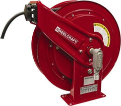 Reelcraft - 12 AWG, 75' Cable Length, Cord & Cable Reel with Flying Lead End - 0 Outlets, 20 Amps, 125 Volts, SEOOW Cable, Red Reel, Spring Driven Reel - Caliber Tooling