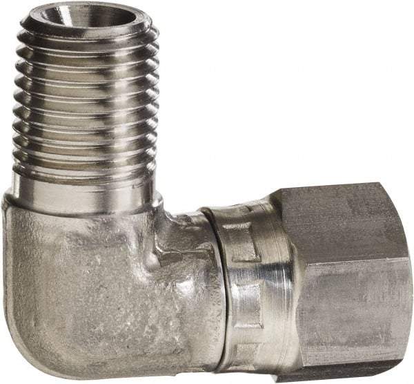 Made in USA - 3/4" Grade 316 Stainless Steel Pipe 90° Elbow - MNPT x NPSM Swivel End Connections, 2,250 psi - Caliber Tooling