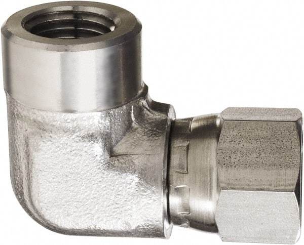 Made in USA - 1/2" Grade 316 Stainless Steel Pipe 90° Elbow - FNPT x NPSM Swivel End Connections, 3,500 psi - Caliber Tooling