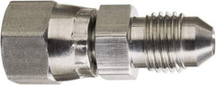 Made in USA - 1" Tube OD, 37° Stainless Steel Flared Tube Swivel Connector - 1-5/16-12 Female Flare x Male Flare Ends - Caliber Tooling