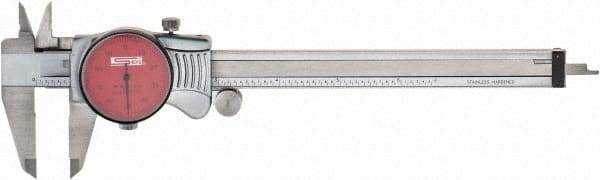 SPI - 0" to 6" Range, 0.001" Graduation, 0.1" per Revolution, Dial Caliper - Red Face, 1.57" Jaw Length, Accurate to 0.0010" - Caliber Tooling