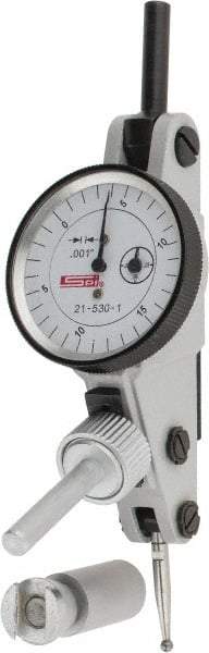 SPI - 0.06" Range, 0.001" Dial Graduation, Horizontal Dial Test Indicator - 1-3/16" White Dial, 0-15-0 Dial Reading, Accurate to 0.0012" - Caliber Tooling