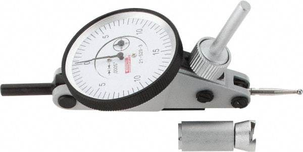 SPI - 0.06" Range, 0.0005" Dial Graduation, Horizontal Dial Test Indicator - 1-1/2" White Dial, 0-15-0 Dial Reading, Accurate to 0.0012" - Caliber Tooling