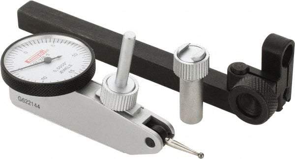 SPI - 8 Piece, 0" to 0.03" Measuring Range, 1-1/4" Dial Diam, 0-15-0 Dial Reading, White Dial Test Indicator Kit - 0.0005" Accuracy, 0.64" Contact Point Length, 0.079" Ball Diam, 0.0005" Dial Graduation - Caliber Tooling