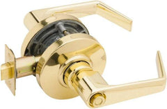 Falcon - Grade 2 Entrance Lever Lockset for 1-3/8" Thick Doors - 2-3/4" Back Set, No Cylinder, Steel, Bright Brass Finish - Caliber Tooling