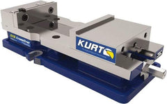 Kurt - 6" Jaw Width, 9" Jaw Opening Capacity, Horizontal Stationary Machine Vise - Manual Operation, 1 Station, 18.258" Long x 4" High x 1" Deep, 1.735" Jaw Height, 7,342 Lb Max Clamp Force, Ductile Iron - Caliber Tooling