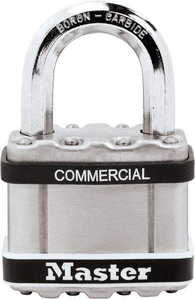 Master Lock - 1" Shackle Clearance, Keyed Different Padlock - 3/8" Shackle Diam, Laminated Steel - Caliber Tooling