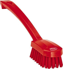 Vikan - 0.8" Bristle Length, Polyester Food Service Brush - 3" Long x 1.6" Wide Head, 10.2" OAL, Ergonomic Handle, Red, Polypropylene Block - Caliber Tooling