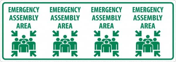 NMC - "Emergency Assembly Area", 12" Long x 34" Wide, Sportwalk Safety Sign - Rectangle, 0.005" Thick, Use for Workplace/Safety - Caliber Tooling