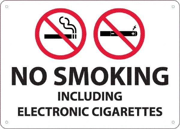 NMC - "No Smoking Including Electronic Cigarettes", 10" Long x 14" Wide, Rigid Plastic Safety Sign - Rectangular, 0.05" Thick, Use for Smoking Regulations - Caliber Tooling