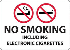 NMC - "No Smoking Including Electronic Cigarettes", 10" Long x 14" Wide, Aluminum Safety Sign - Rectangular, 0.04" Thick, Use for Smoking Regulations - Caliber Tooling