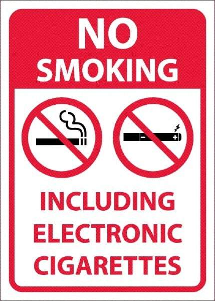 NMC - "No Smoking Including Electronic Cigarettes", 10" Long x 14" Wide, Pressure-Sensitive Vinyl Safety Sign - Rectangular, 0.04" Thick, Use for Smoking Regulations - Caliber Tooling