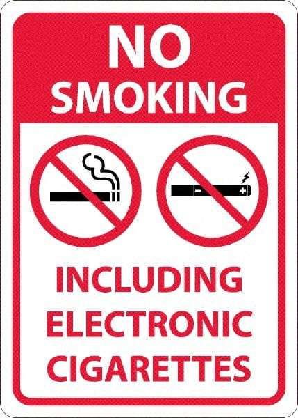 NMC - "No Smoking Including Electronic Cigarettes", 10" Long x 14" Wide, Aluminum Safety Sign - Rectangular, 0.0045" Thick, Use for Smoking Regulations - Caliber Tooling