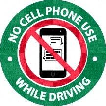 NMC - "No Cell Phone Use", 3" Long x 3" Wide, Pressure-Sensitive Vinyl Safety Sign - Round, 0.0045" Thick, Use for Accident Prevention, Pack of 25 - Caliber Tooling