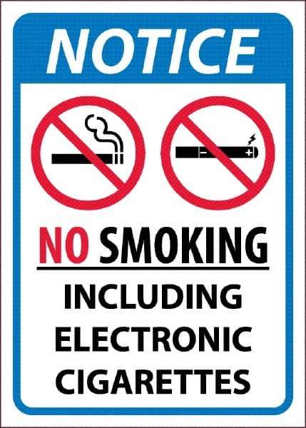 NMC - "No Smoking Including Electronic Cigarettes", 10" Long x 14" Wide, Pressure-Sensitive Vinyl Safety Sign - Rectangular, 0.0045" Thick, Use for Smoking Regulations - Caliber Tooling