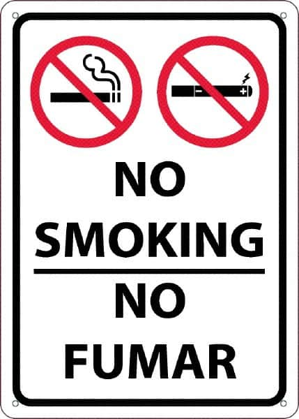 NMC - "No Smoking - No Fumar", 10" Long x 14" Wide, Rigid Plastic Safety Sign - Rectangular, 0.05" Thick, Use for Smoking Regulations - Caliber Tooling