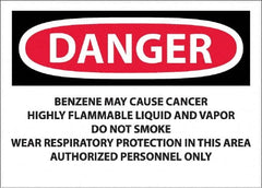 NMC - "Danger - Benzene May Cause Cancer", 10" Long x 14" Wide, Pressure-Sensitive Vinyl Safety Sign - Rectangle, 0.0045" Thick, Use for Hazardous Materials - Caliber Tooling