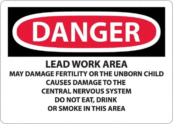 NMC - "Danger - Lead Work Area May Damage Fertility Or The Unborn Child", 10" Long x 14" Wide, Rigid Plastic Safety Sign - Rectangle, 0.05" Thick, Use for Hazardous Materials - Caliber Tooling