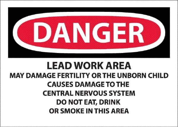 NMC - "Danger - Lead Work Area May Damage Fertility Or The Unborn Child", 10" Long x 14" Wide, Pressure-Sensitive Vinyl Safety Sign - Rectangle, 0.0045" Thick, Use for Hazardous Materials - Caliber Tooling