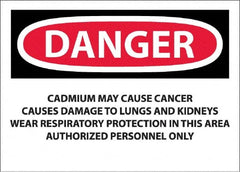 NMC - "Danger - Cadmium May Cause Cancer", 10" Long x 14" Wide, Pressure-Sensitive Vinyl Safety Sign - Rectangle, 0.0045" Thick, Use for Hazardous Materials - Caliber Tooling