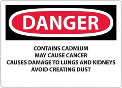 NMC - "Danger - Contains Cadmium May Cause Cancer", 10" Long x 14" Wide, Rigid Plastic Safety Sign - Rectangle, 0.05" Thick, Use for Hazardous Materials - Caliber Tooling