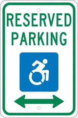 NMC - "Reserved Parking", "Handicap Symbol", 12" Wide x 18" High, Aluminum ADA Signs - 0.08" Thick, Green & Blue on White, Engineer Grade Reflectivity, Rectangle, Post Mount - Caliber Tooling