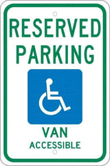 NMC - "Reserved Parking Van Accessible", "Handicap Symbol", 12" Wide x 18" High, Aluminum ADA Signs - 0.08" Thick, Green & Blue on White, Engineer Grade Reflectivity, Rectangle, Post Mount - Caliber Tooling