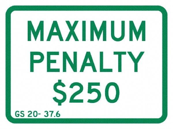 NMC - "Maximum Penalty $250", 12" Wide x 9" High, Aluminum No Parking & Tow Away Signs - 0.063" Thick, Green on White, Rectangle, Post Mount - Caliber Tooling