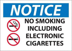 NMC - "No Smoking Including Electronic Cigarettes", 10" Long x 14" Wide, Pressure-Sensitive Vinyl Safety Sign - Rectangle, 0.045" Thick, Use for Smoking Regulations - Caliber Tooling