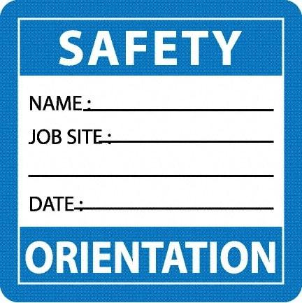 NMC - Safety Orientation - Name ____ Job Site ____ Date ____, Hard Hat Label - Blue/White/Black, 0.045" Thick, For Accident Prevention - Caliber Tooling