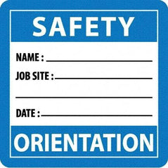 NMC - Safety Orientation - Name ____ Job Site ____ Date ____, Hard Hat Label - Blue/White/Black, 0.045" Thick, For Accident Prevention - Caliber Tooling