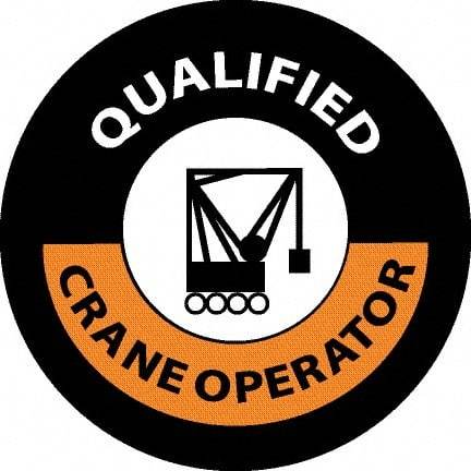 NMC - Qualified Crane Operator, Hard Hat Label - Black/Orange/White, 0.045" Thick, For Accident Prevention - Caliber Tooling