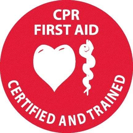 NMC - Certified CPR First Aid Trained, Hard Hat Label - White on Red, 0.045" Thick, For Accident Prevention - Caliber Tooling