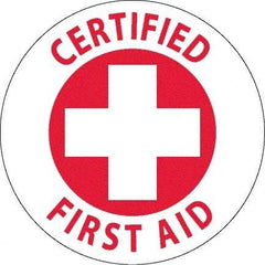 NMC - Certified First Aid, Hard Hat Label - Red on White, 0.045" Thick, For Accident Prevention - Caliber Tooling