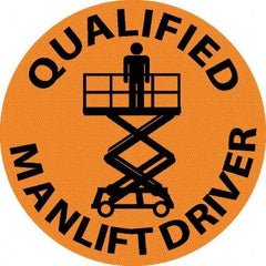 NMC - Qualified Man Lift Driver, Hard Hat Label - Black on Orange, 0.045" Thick, For Accident Prevention - Caliber Tooling